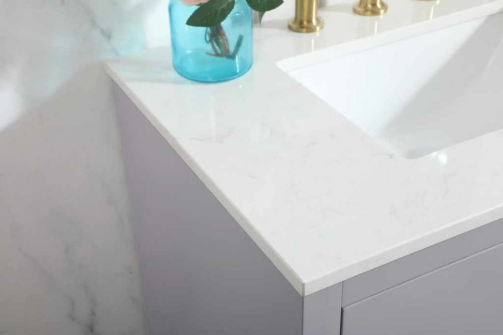 30 Single Bathroom Vanity, with Engineered Marble Top Soft-Close, Grey