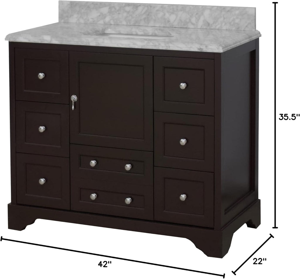 Kitchen Bath Collection Madison 42-inch Bathroom Vanity (Carrara/Chocolate): Includes Chocolate Cabinet with Authentic Italian Carrara Marble Countertop and White Ceramic Sink