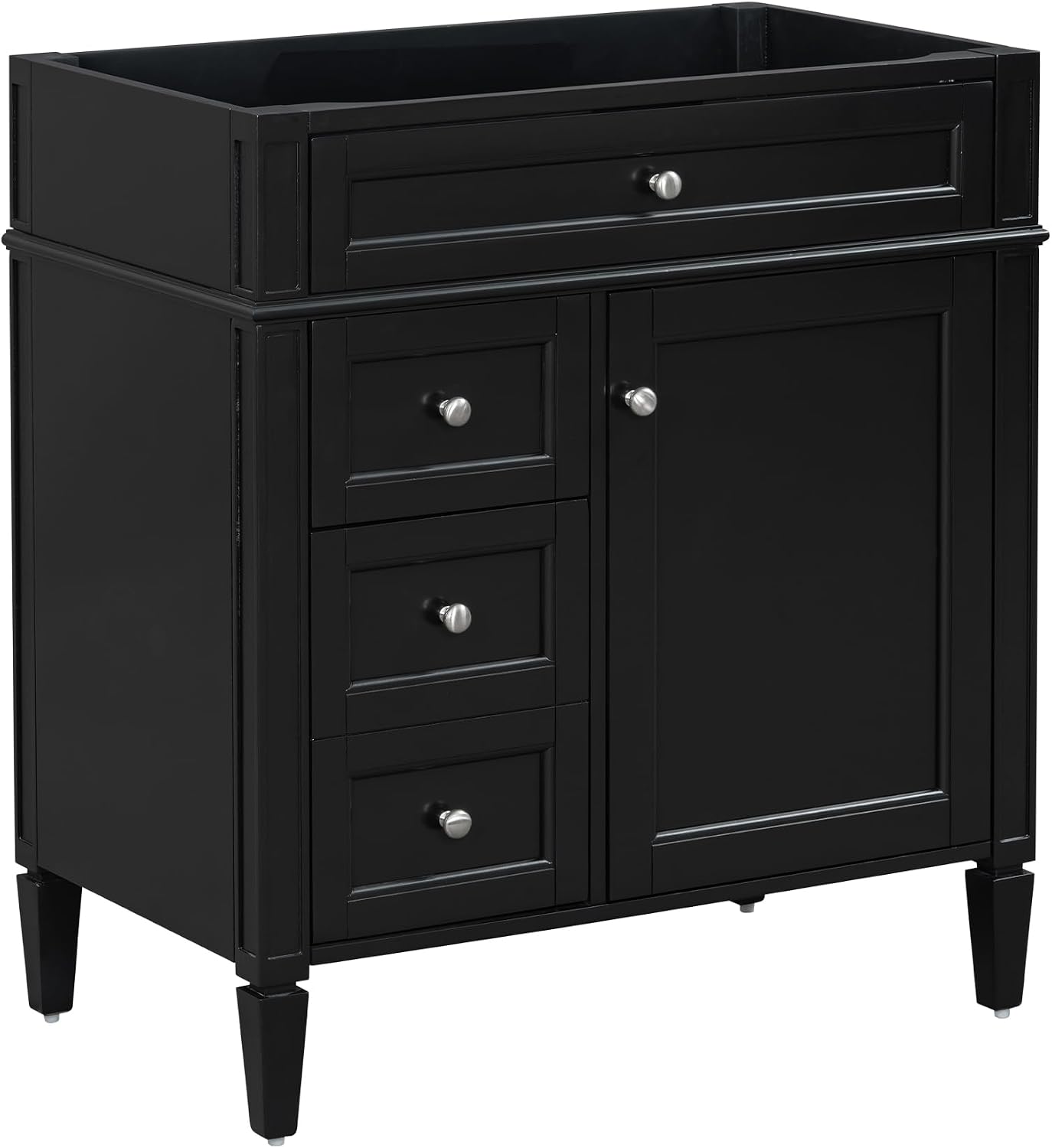 Favfurish 30' Bathroom Vanity Without Top Sink,Modern Freestanding Bath Storage Cabinet with 2 Soft-Close Drawers & Tip-Out Tray,Solid Wood Vanity Only w/Adjustable Shelf & Door Organizer,Black