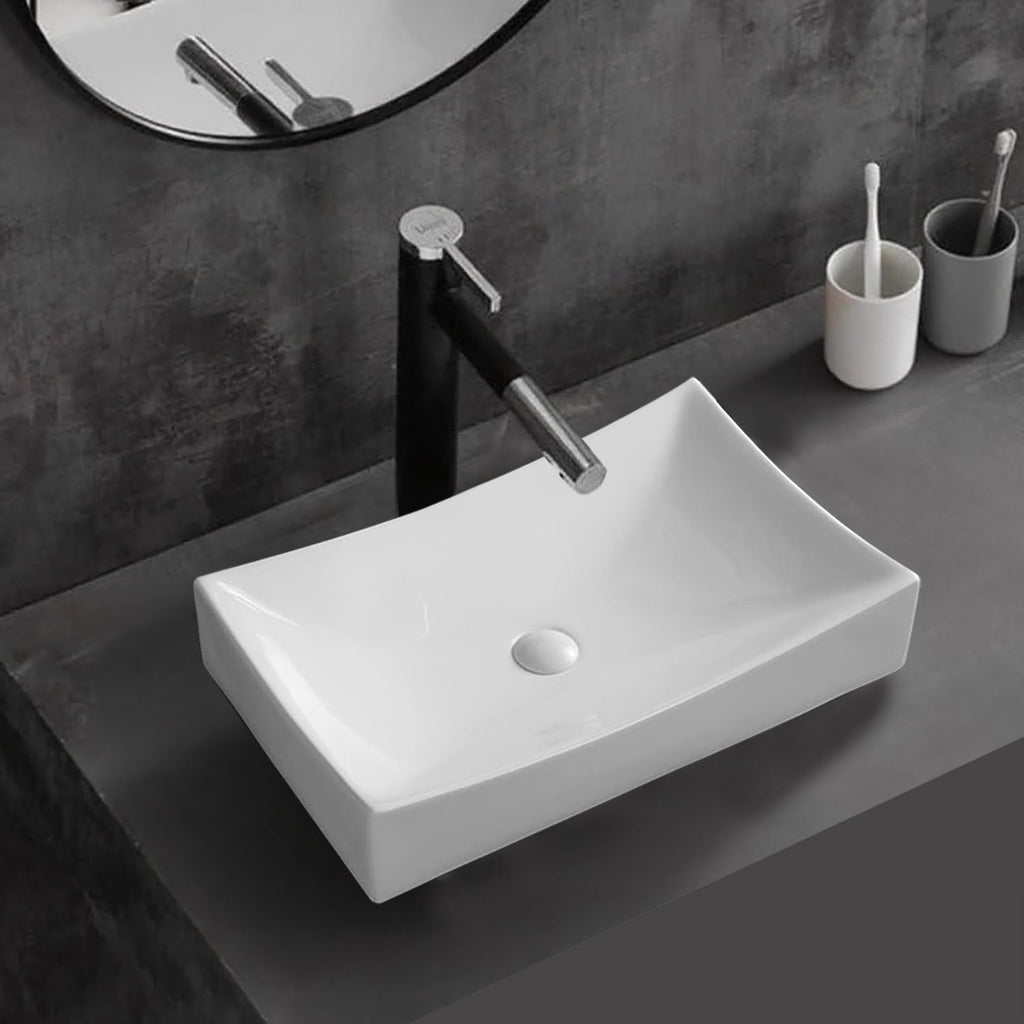 SouNor Rectangle Bathroom Vessel Sink Above Counter Square Bowl Countertop 20'x15' Inches Modern Contemporary Porcelain Big Large Ceramic Wash Lavatory Basin Rectangular Sinks White,20' (Small)