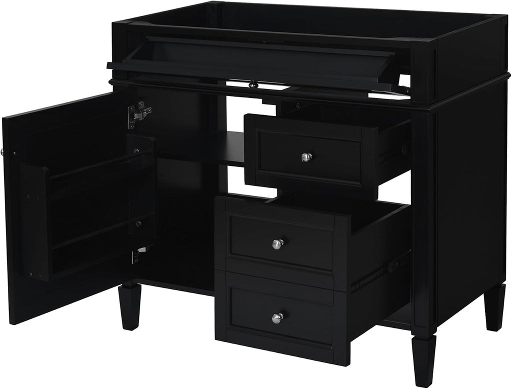 36'' Bathroom Vanity Without Top Sink, Modern Bathroom Storage Cabinet with 2 Drawers and a Tip-Out Drawer, Only Cabinet, Black