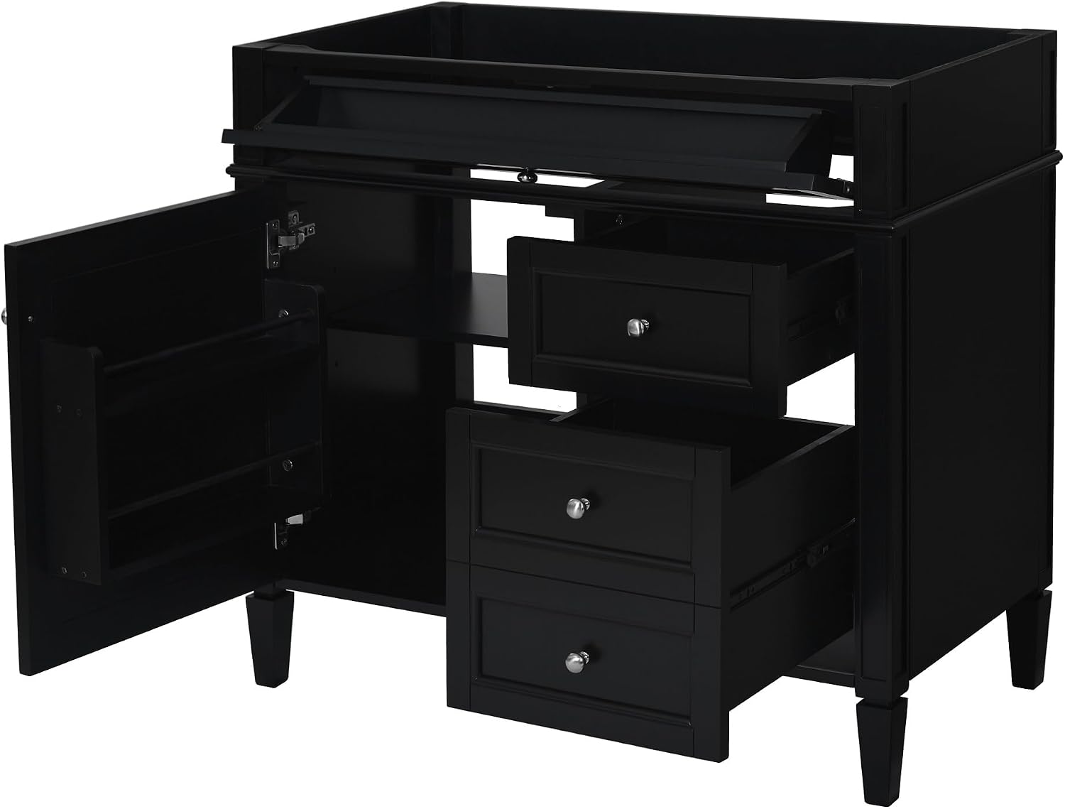 36'' Bathroom Vanity Without Top Sink, Modern Bathroom Storage Cabinet with 2 Drawers and a Tip-Out Drawer, Only Cabinet, Black