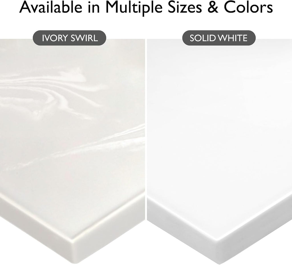 Pemberly Row Cultured Marble Vanity Top, 37' x 22', White on White Ivory Swirl Finish, Integrated Oval Sink with Overflow, Pre-Drilled 4-Inch Centerset, 4-Inch Backsplash, Durable Easy-Clean Bathroom