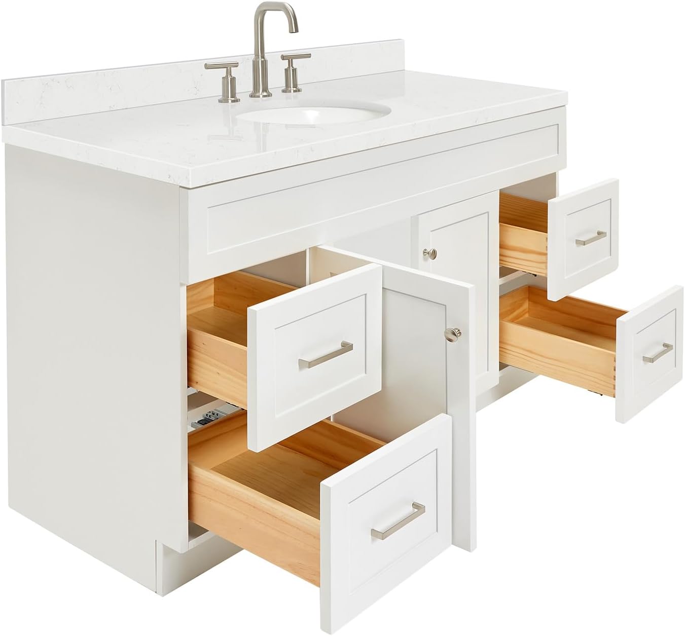 ARIEL Hamlet 60-inch Bathroom Vanity with Sink,Solid Wood, 1.5-inch Carrara White Quartz Countertop & Backsplash, Single Oval Porcelain Sink, 2 Soft Closing Doors, 4 Dovetail Drawers, White