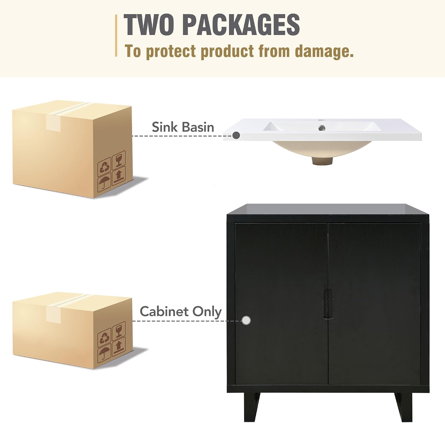 Harper & Bright Designs 30' Bathroom Vanity with Sink, Free Standing Single Basin Vanity Set with 2 Doors Lager Cabinet, Modern Wooden Bathroom Cabinet with Resin Basin for Bathroom, Black