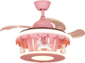 Cartoon Pink Ceiling Fan with Lights Kids LED Ceiling Lamp Creative Carousel with Invisible Blades Close to Ceiling Lighting for Living Room Bedroom