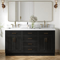 ARIEL Hepburn 66-inch Bathroom Vanity with Sink,Solid Wood, 1.5-inch Italian Carrara Marble Countertop, Double Rectangular Porcelain Sink, 4 Soft Closing Doors, 6 Dovetail Drawers, Black