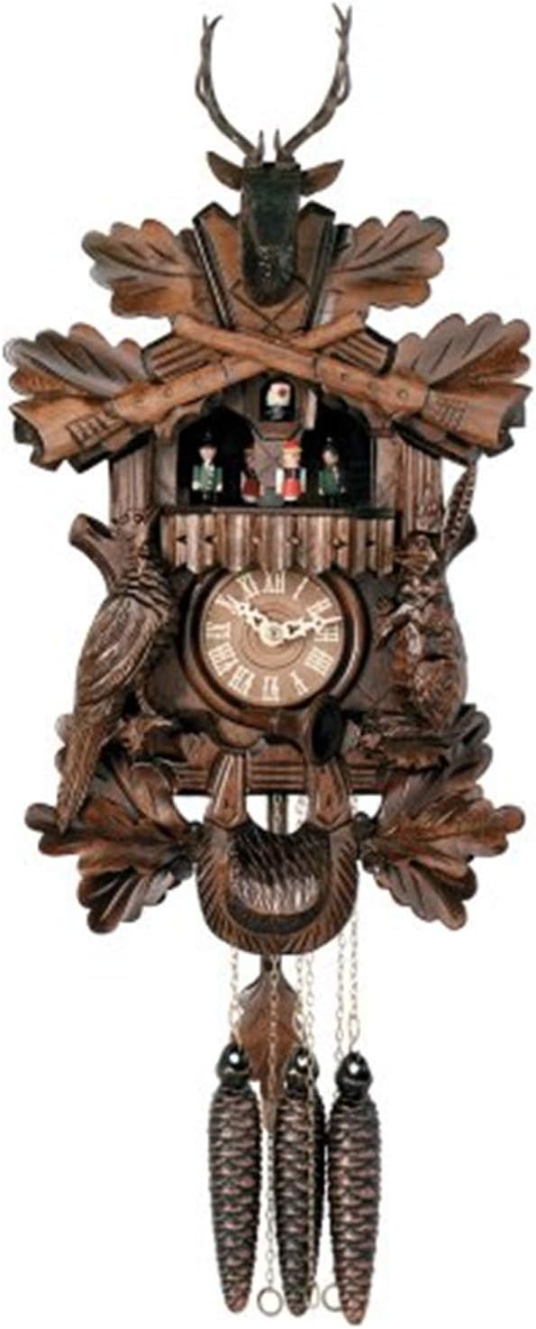 One Day Musical Hunter's Cuckoo Clock with Dancers, Hand-Carved Animals, and Buck - 17 Inches Tall - Model # MD419-17