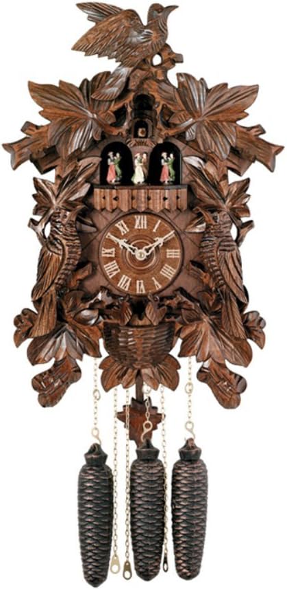 Eight Day Musical Cuckoo Clock with Hand Carved Birds, Leaves and Chicks in Nest