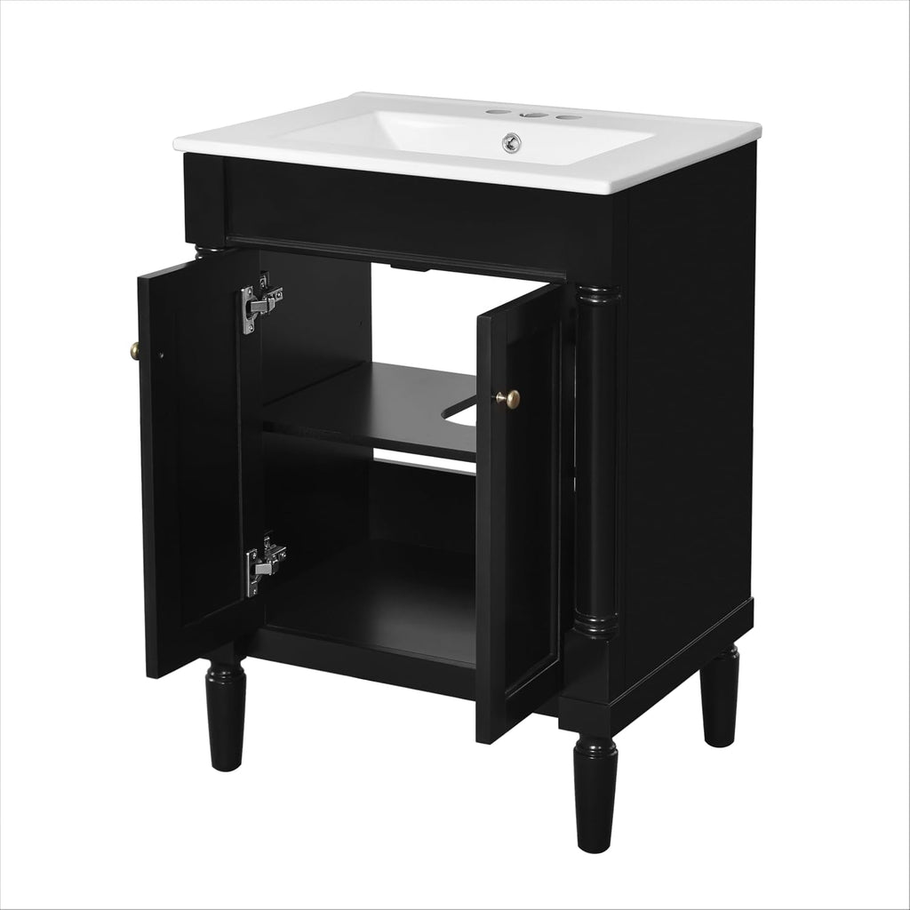 Merax 24' Bathroom Vanity with Sink, Powder Room Small Bathroom Vanity with 2-Door Cabinet, Undermount Sink, Solid Wood Frame Bathroom Storage Cabinet