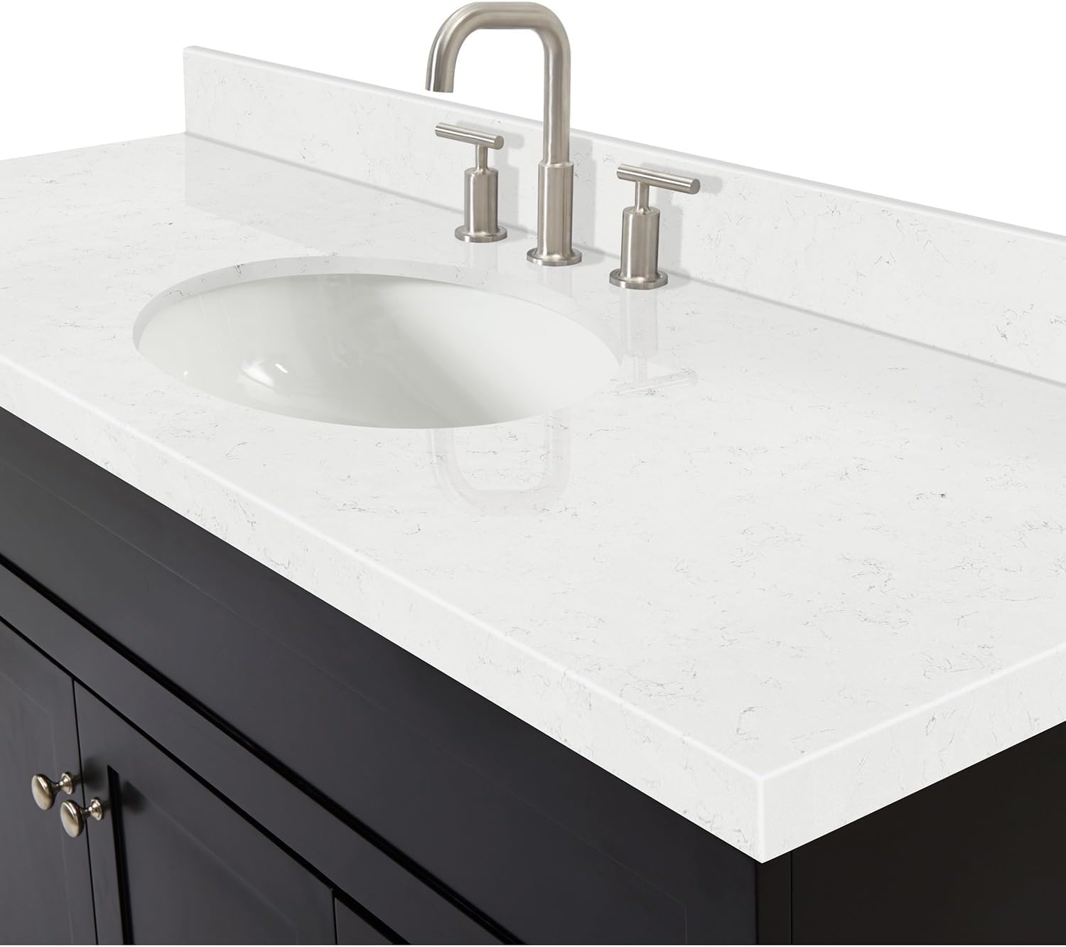 ARIEL Hamlet 60-inch Bathroom Vanity with Sink,Solid Wood, 1.5-inch Carrara White Quartz Countertop & Backsplash, Single Oval Porcelain Sink, 2 Soft Closing Doors, 4 Dovetail Drawers, Black
