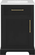 Clara Black 24-Inch Single Bathroom Vanity with Sink, Wood Single Shaker Door Cabinet with Adjustable Shelf, Nickel and Gold Handles, Pre-Drilled Marbled White Stone Top, Freestanding, Fully Assembled