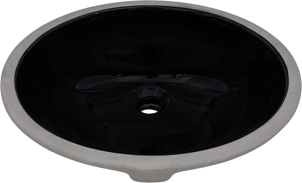 Ruvati 16 x 13 inch Undermount Bathroom Sink Black Oval Porcelain Ceramic with Overflow - RVB0618BK