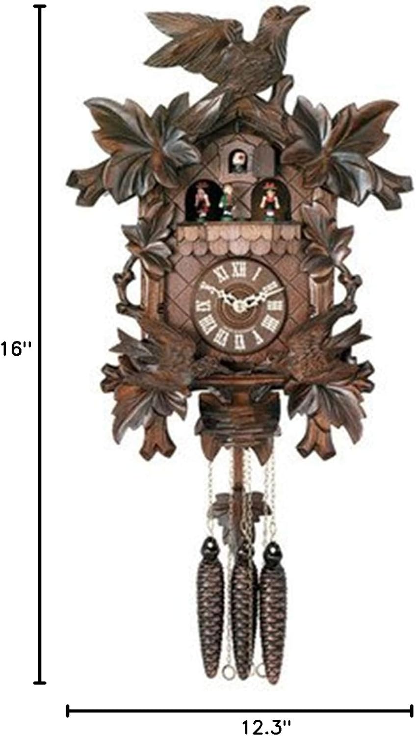 One Day Hand-Carved Musical Cuckoo Clock with Dancers and Animated Birds