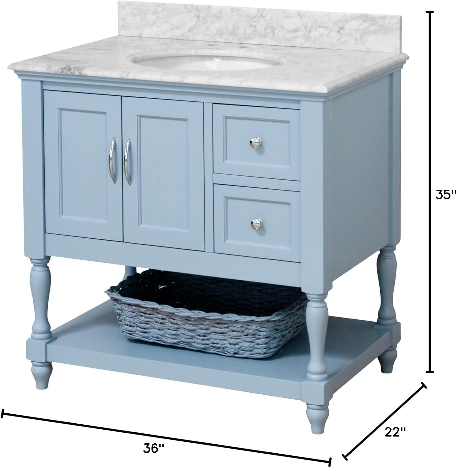 Kitchen Bath Collection Beverly 36-inch Bathroom Vanity (Carrara/Powder Blue): Includes Powder Blue Cabinet with Authentic Italian Carrara Marble Countertop and White Ceramic Sink