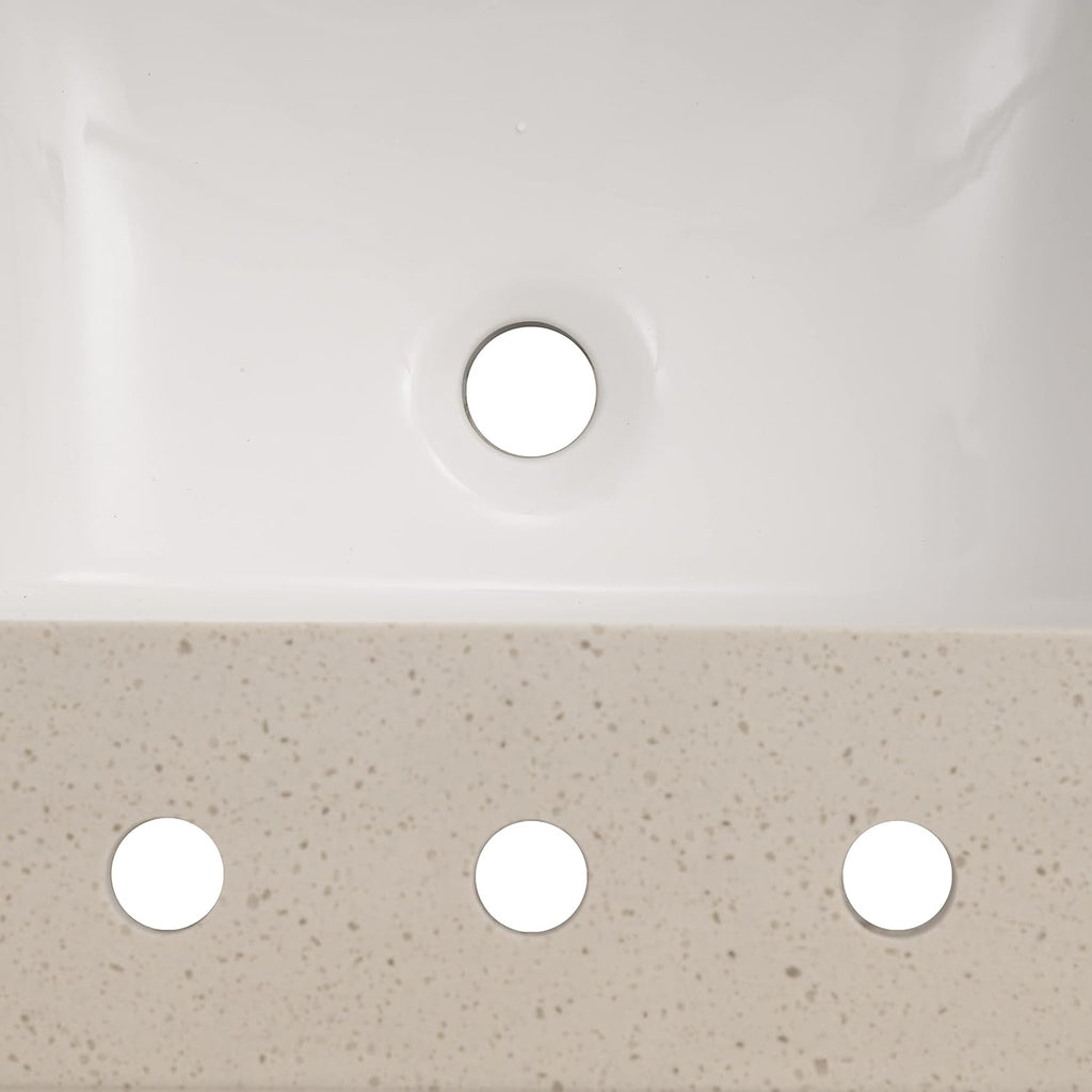 MSI Iced White Vanity Top with Under Mount Rectangle Ceramic Sinks, Engineered Marble Stone, 4' CC Faucet Holes, 31'X22'