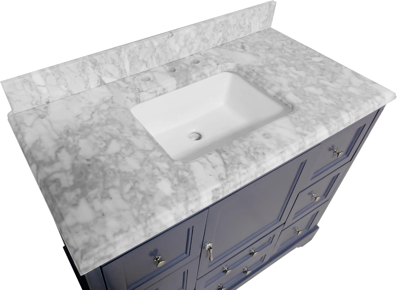 Kitchen Bath Collection Madison 42-inch Bathroom Vanity (Carrara/Marine Gray): Includes Marine Gray Cabinet with Authentic Italian Carrara Marble Countertop and White Ceramic Sink