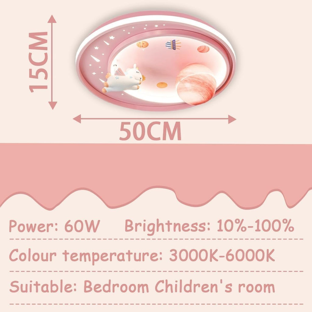 LED Ceiling Light Dimmable with Remote Control Cartoon Unicorn Modern Round Ceiling Light 62W for Boys, Girls Bedroom and Living Room Baby Room