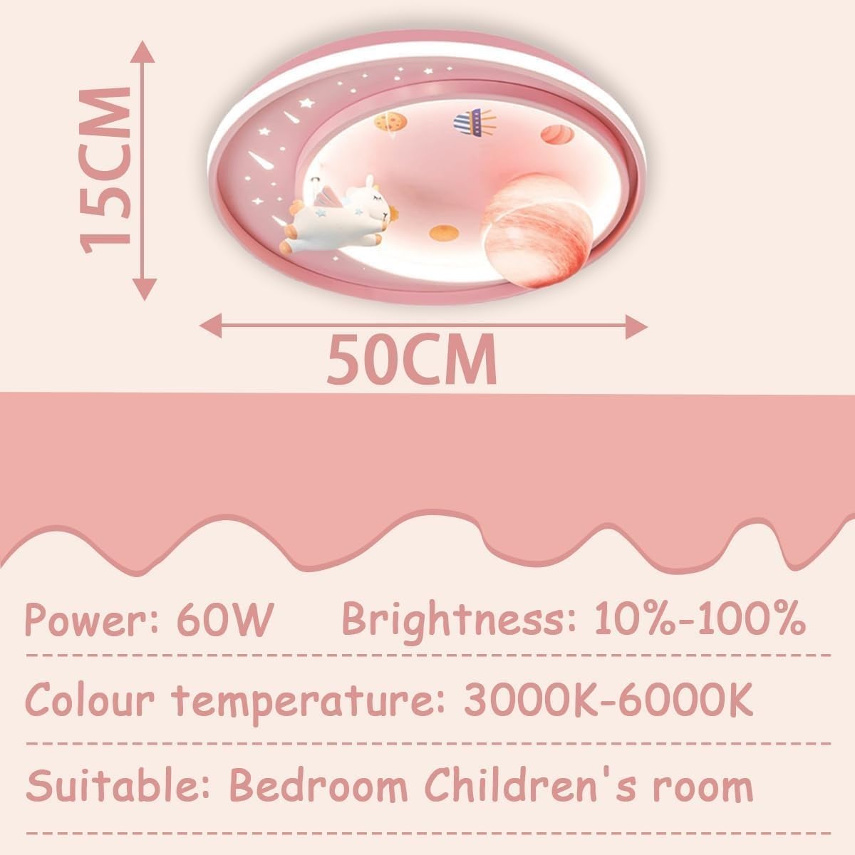 LED Ceiling Light Dimmable with Remote Control Cartoon Unicorn Modern Round Ceiling Light 62W for Boys, Girls Bedroom and Living Room Baby Room