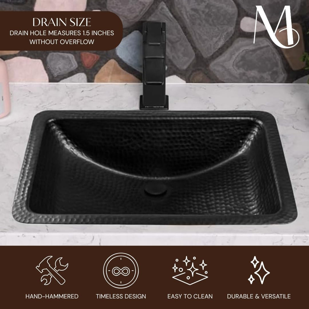 Monarch Abode Bathroom Sink – 21-Inch Venitian Dual Mount Undermount or Drop In Bathroom Sinks, Bathrooms Hand Hammered Matte Black Aluminum Vanity Sink for Countertop, Powder Room, Bath, or Restroom
