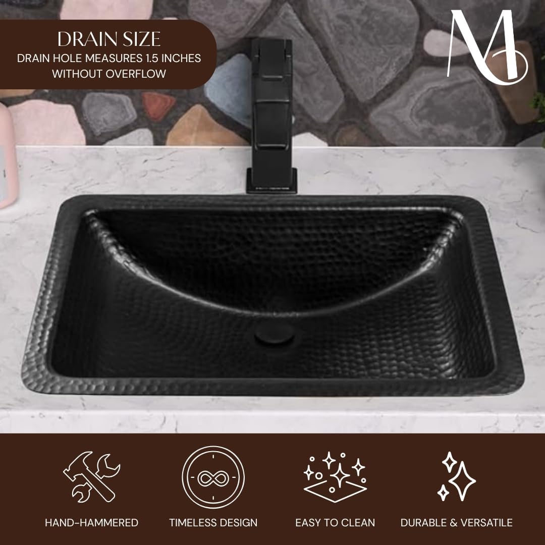 Monarch Abode Bathroom Sink – 21-Inch Venitian Dual Mount Undermount or Drop In Bathroom Sinks, Bathrooms Hand Hammered Matte Black Aluminum Vanity Sink for Countertop, Powder Room, Bath, or Restroom