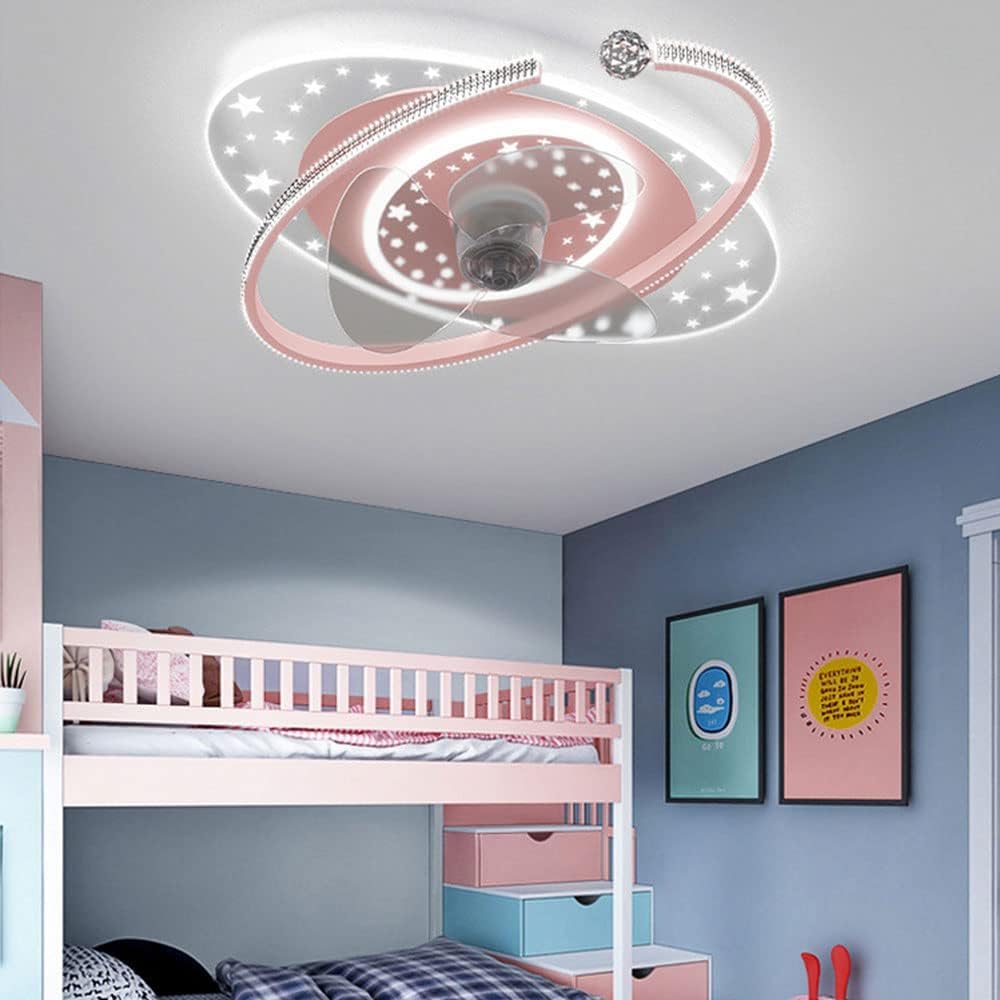 Kids Ceiling Fan with Lights Remote Dimmable 48W LED Ceiling Lights Fan Lighting Pink Mute Ceiling Fans Indoor 6 Speeds Fan Ceiling with Light for Girls Room Bedroom