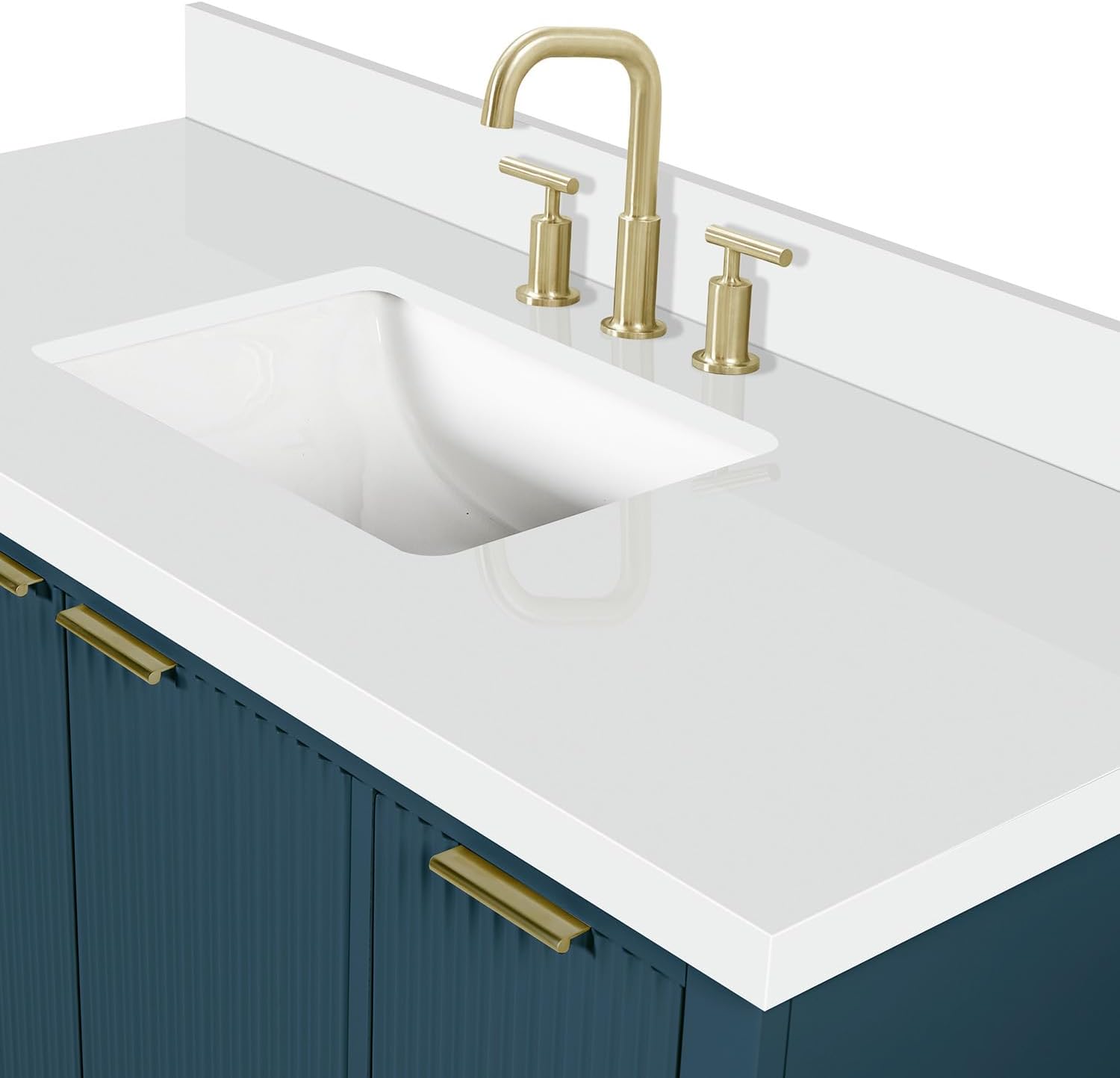 ARIEL Milan 48-inch Bathroom Vanity with Sink,Solid Wood, 1.5-inch Pure White Quartz Countertop, Single Rectangular Porcelain Sink, Soft Closing Doors, Dovetail Drawers, Vintage Blue
