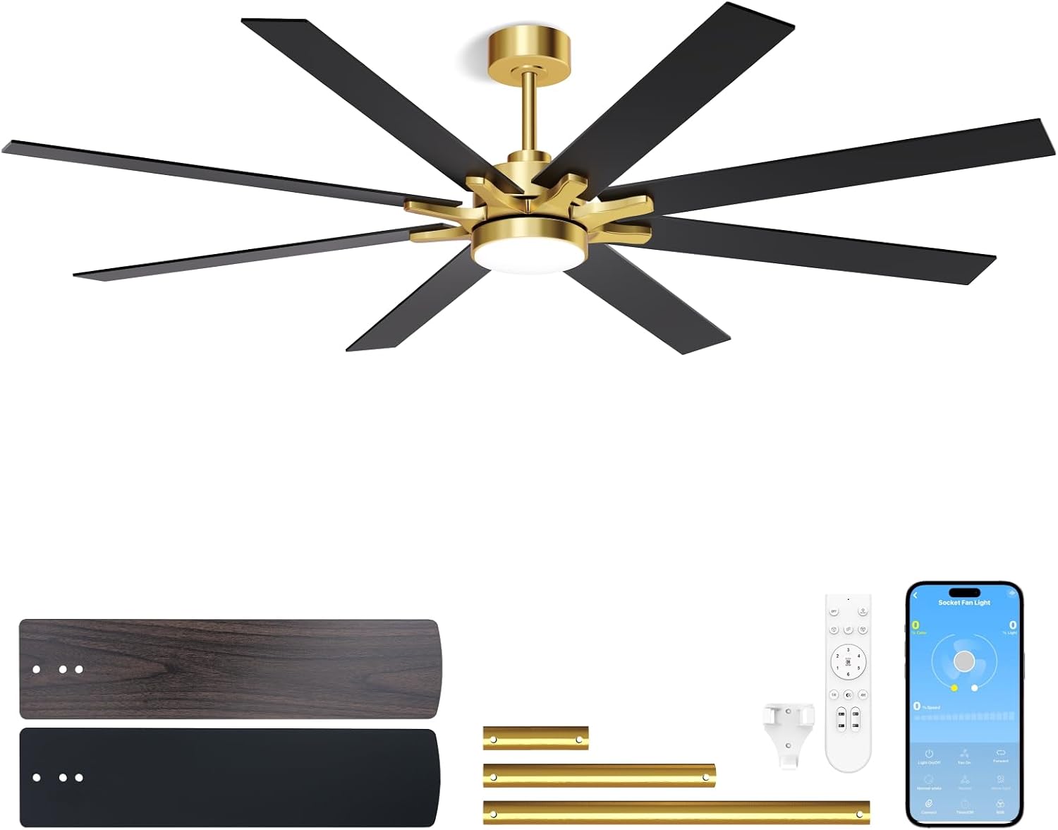 LANMEL Ceiling Fan with Light, Modern Flush Mount Low Profile with Remote Control, Reversible, 3CCT Dimmable, Quiet,LED for Bedroom, Living Room, Indoor/Outdoor Patio Use 72 Inch Gold & Black
