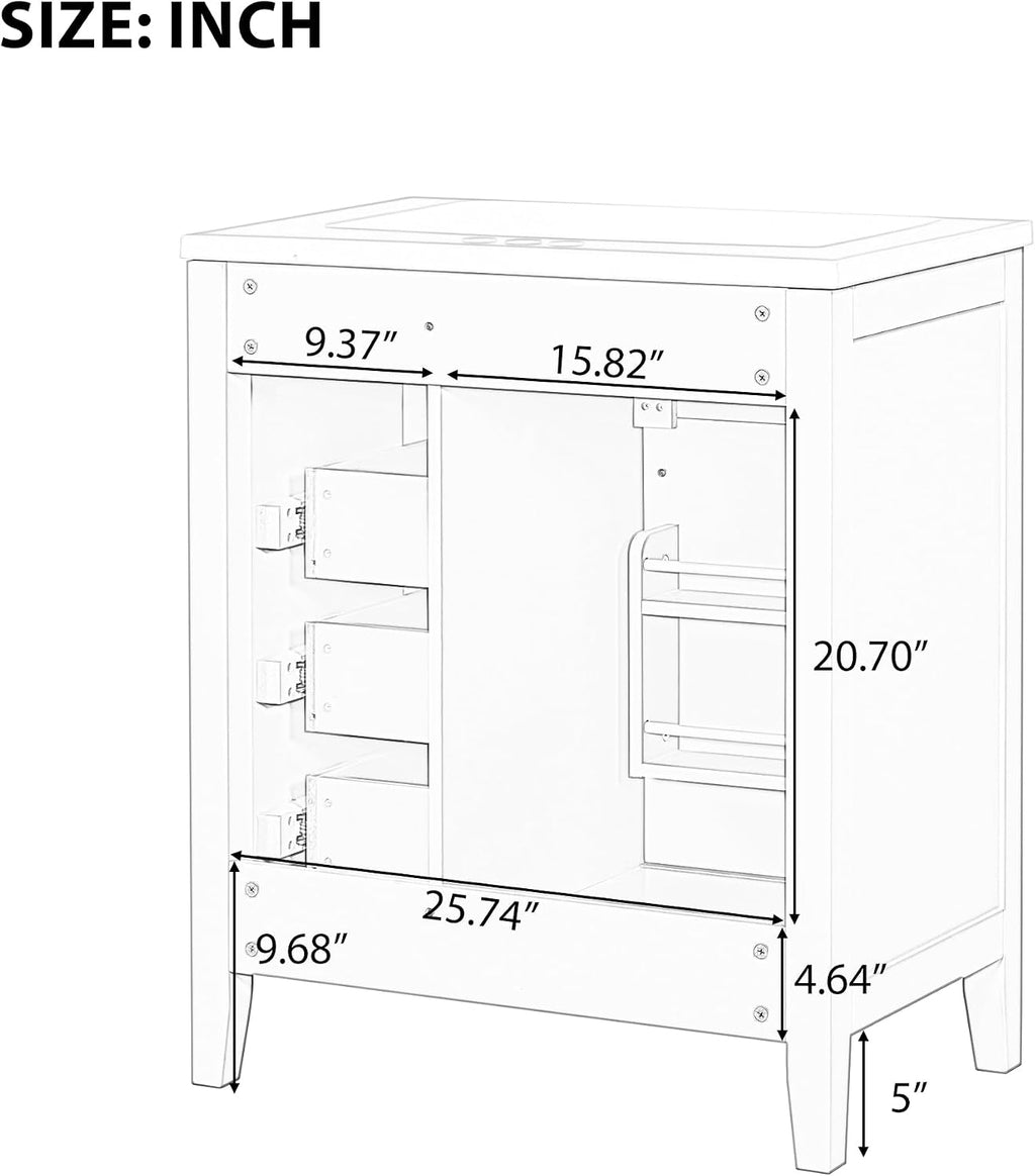 30 Inch Bathroom Vanity Without Sink, Base Only, Storage Cabinet with Doors and Drawers, Green
