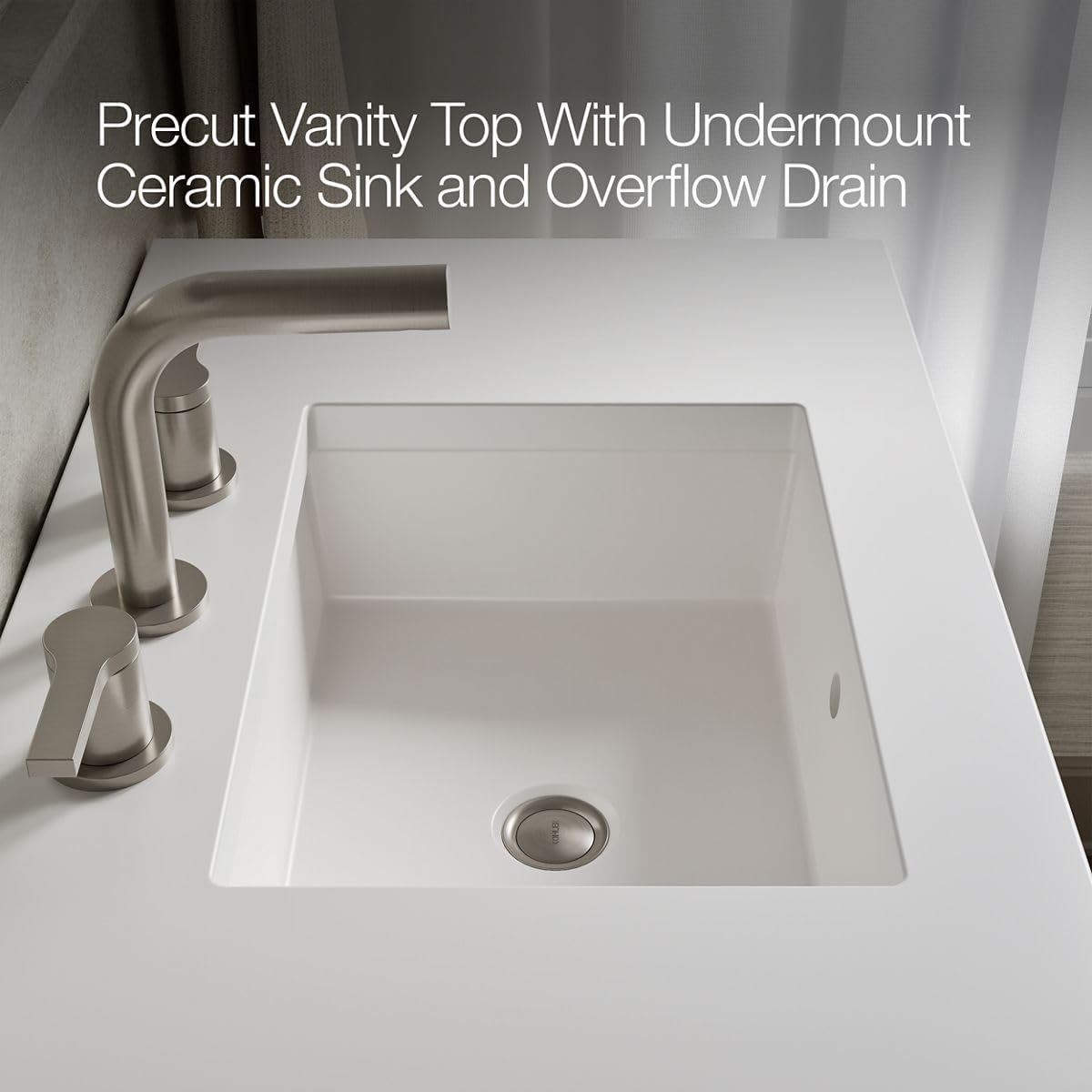 Kohler Winnow 30 Inch Bathroom Vanity Cabinet with White Single Sink and Quartz Top, Modern Bathroom Vanity, White, K-33578-ASB-0