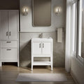 Kohler Winnow 24 Inch Bathroom Vanity Cabinet with White Single Sink and Quartz Top, Modern Bathroom Vanity, White, K-33577-ASB-0