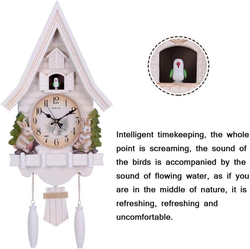 qiuqiu Chalet Style Cuckoo Clock, Black Forest Cuckoo Clock, Quartz Wall Clock Pendulum with Natural Voices for Birds, Battery Operated Cuckoo Chime, Home Decor