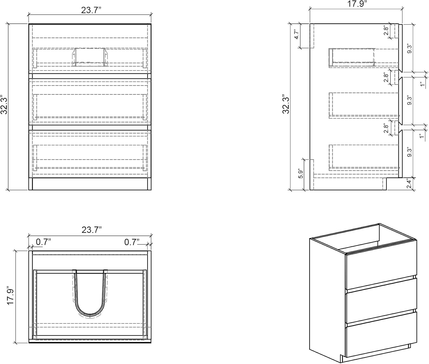 Alice 24 Inch Bathroom Vanity with Sink with Overflow, Large Storage Small Bathroom Vanity for Modern, One-Piece Sink Basin Minimalist Bathroom Sink Cabinet