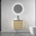 24 Inch Wall-Mounted Bathroom Vanity with Sink Combo Modern Floating Bathroom Vanitites with Round Ceramic Vessel Sink 24' Bathroom Sink Cabinet with Marble Counter Top & Soft Closing Door
