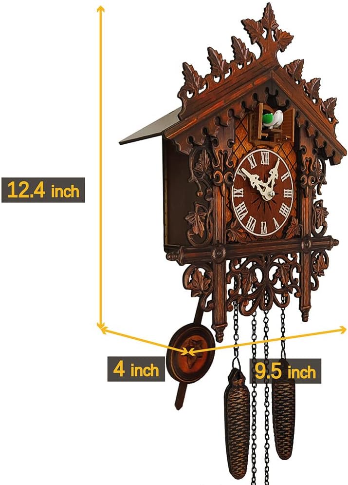 Retro Cuckoo Clocks, Cuckoo Clock with Night Mode, Hand Carved Bird, Weights and Swinging Pendulum,for Wall Art Home Living Room Kitchen Office Decor,Brown (Brown a)