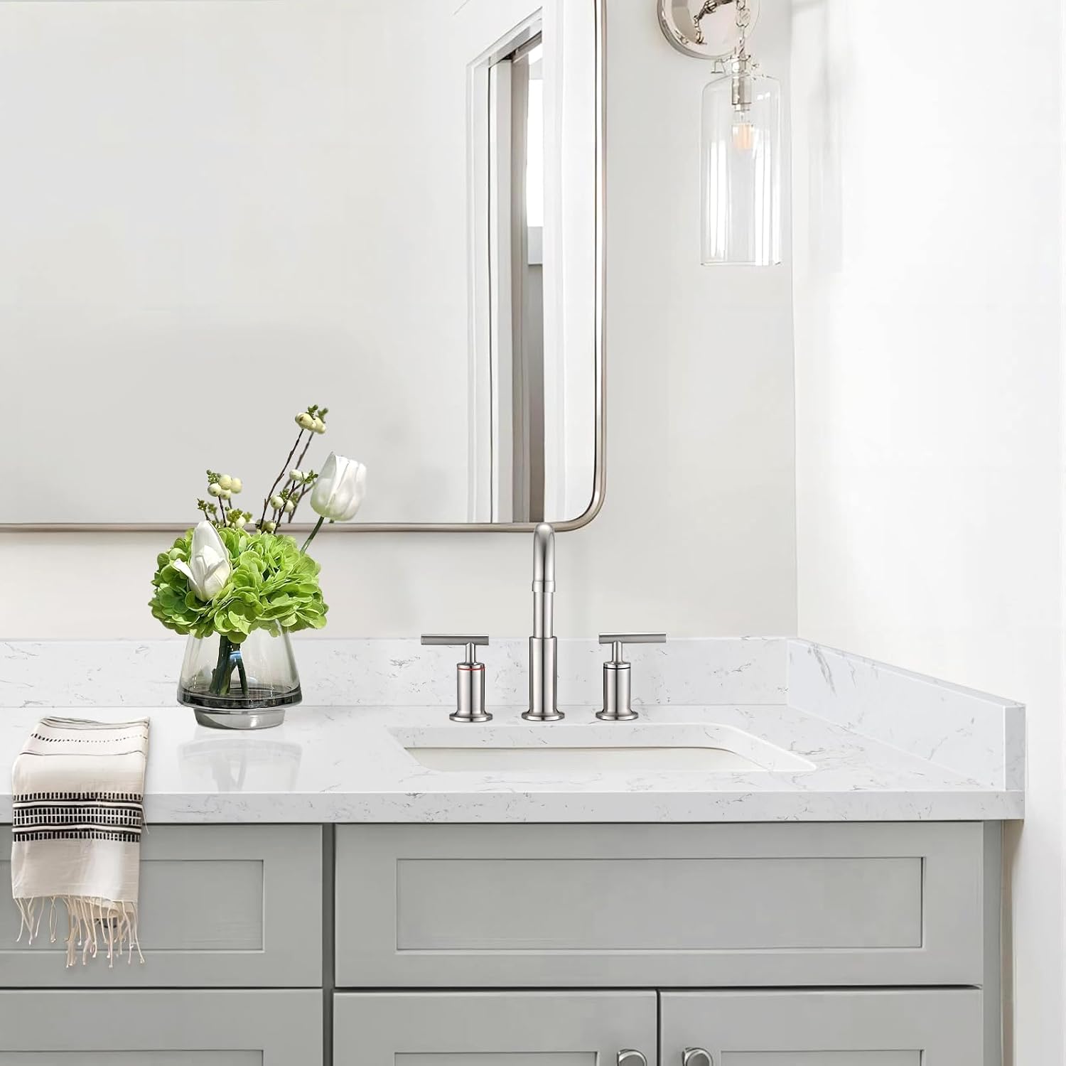 36 in. W x 4 in. H Engineered Stone Backsplash for Bathroom Vanity Sink Top in Carrara White