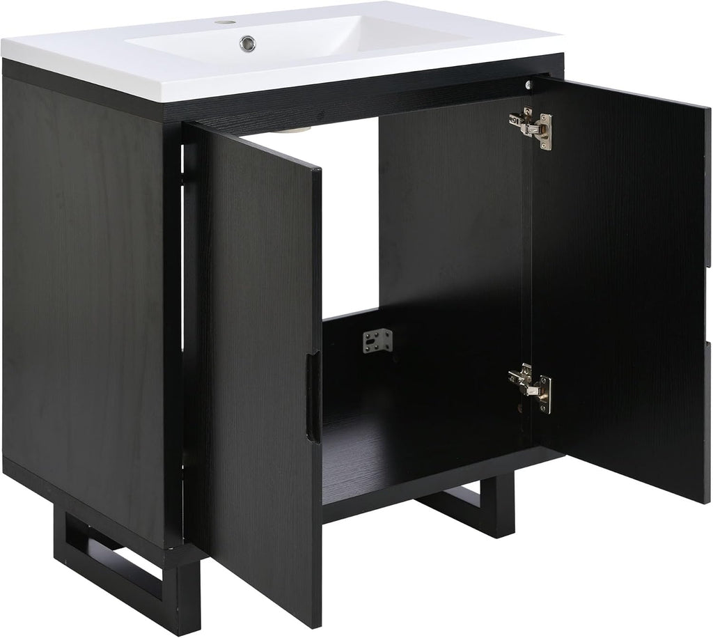Harper & Bright Designs 60' Bathroom Vanity Set with Double Sink, Free Standing Single Basin Vanity Set with 2 Soft-Close Doors, Vintage Style Storage Cabinet with Resin Basin for Bathroom, Black