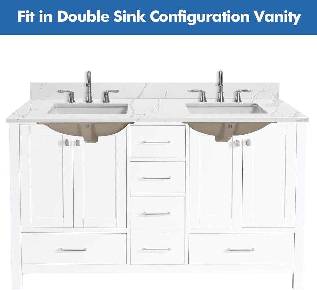 60 in.W x 22 in.D Quartz Calacatta River Vanity Top,with Undermount Double Sink Vanity Top,with Two Sidesplash & One Backsplash,8 Inch Faucet Hole Spread Bathroom Vanity Sink Countertop
