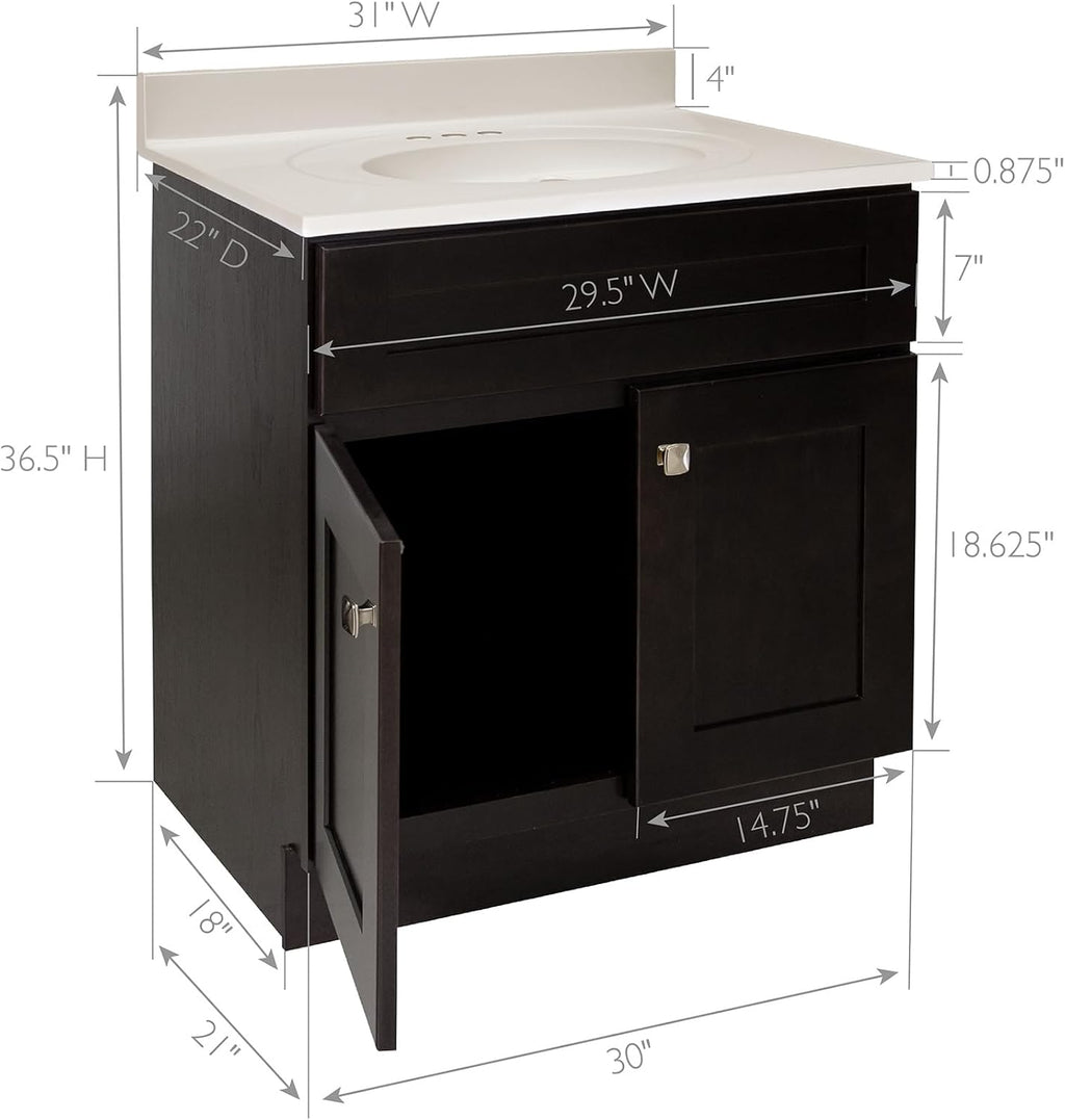 Design House Brookings 31 Inch Bathroom Vanity with Top, Ready to Assemble, Brown, 585281