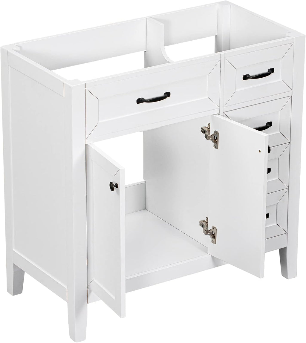 36' Bathroom Vanity Without Sink, Base Only,Solid Wood Cabinets Basin Vessel Set w/Water, Stain Proof,Enclosed Storage Spaces,Eco-Friendly Painting,Easy to Install,White