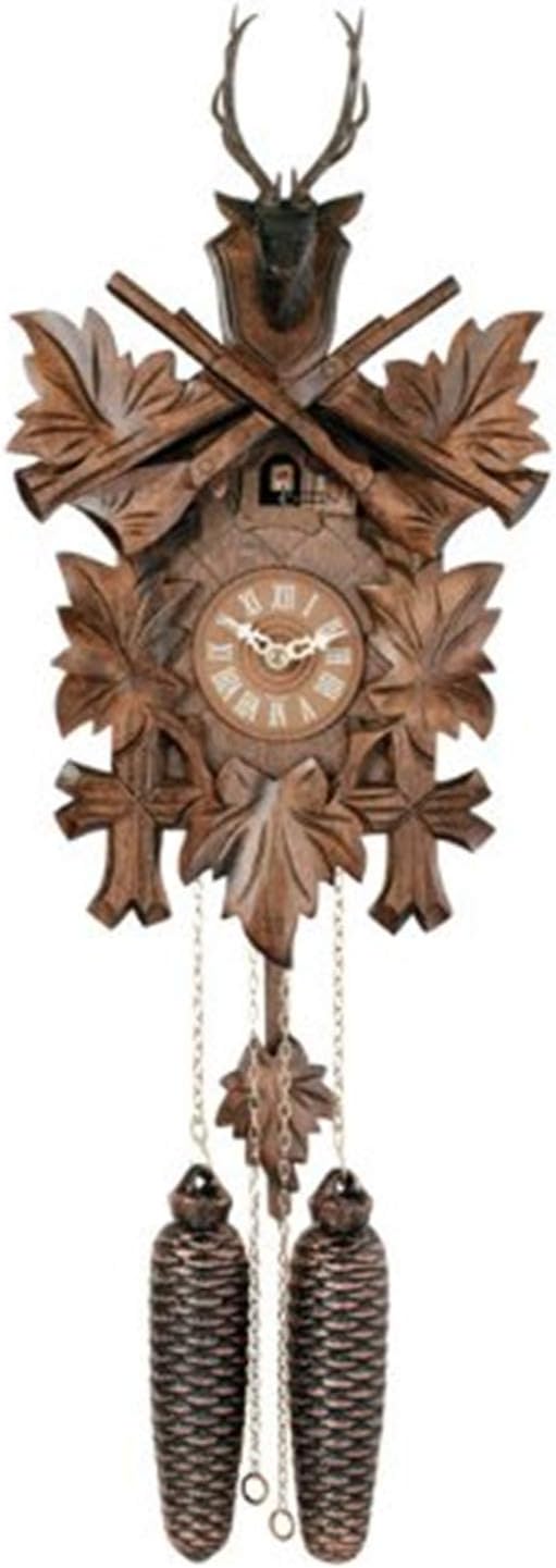 15' Eight Day Hunter's Mechanical Cuckoo Clock with Hand-Carved Maple Leaves, Rifles, and Buck