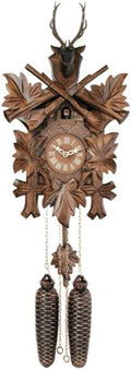15' Eight Day Hunter's Mechanical Cuckoo Clock with Hand-Carved Maple Leaves, Rifles, and Buck