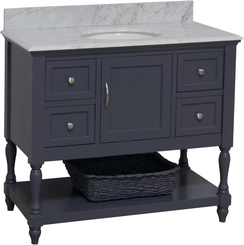 Beverly 42-inch Bathroom Vanity (Marine Gray/Carrara): Includes Marine Gray Cabinet with Authentic Italian Carrara Marble Countertop and White Ceramic Sink