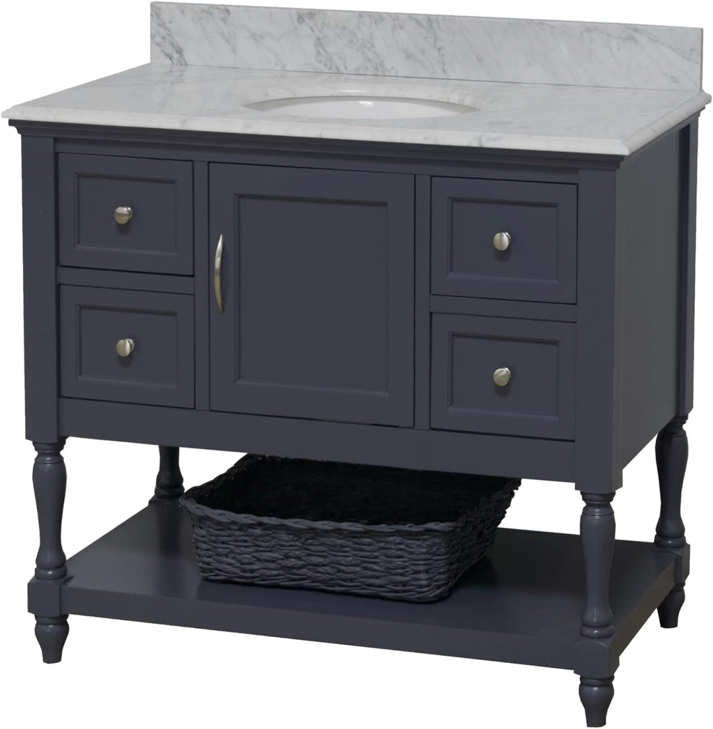 Beverly 42-inch Bathroom Vanity (Marine Gray/Carrara): Includes Marine Gray Cabinet with Authentic Italian Carrara Marble Countertop and White Ceramic Sink