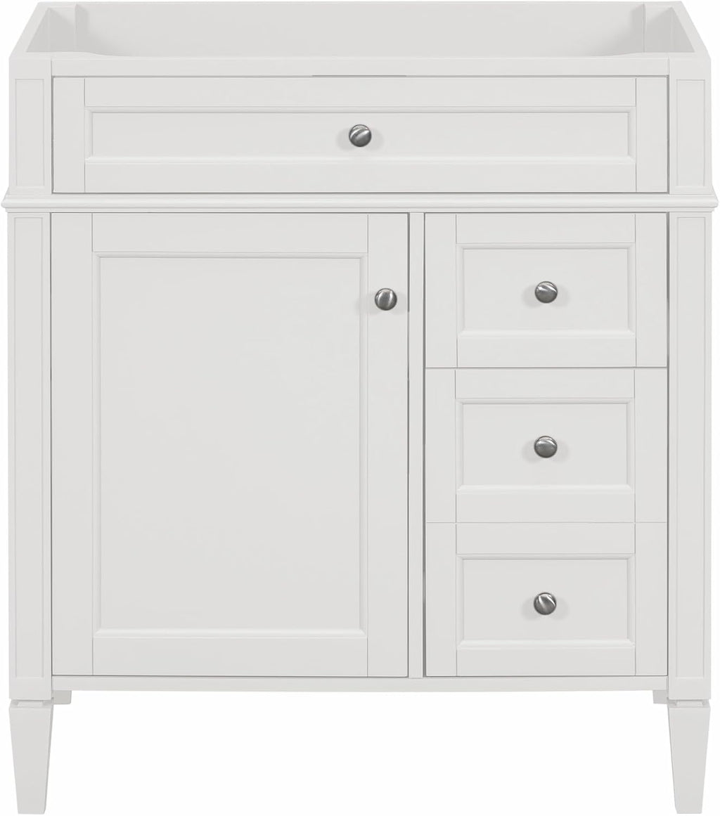 Merax 30' Bathroom Vanity Without Sink, Wood Under Sink Bathroom Cabinet with 3 Drawers,1 Doors and Adjustable Shelf, Modern Pedestal Sink Bathroom Vanity Cabinet White