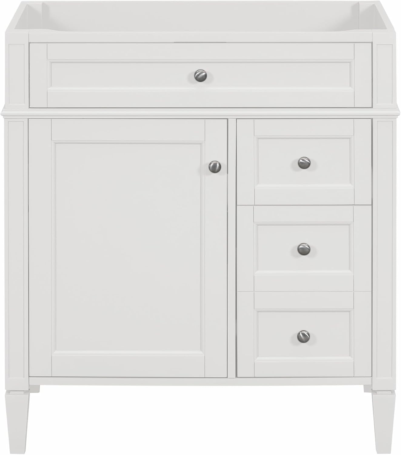 Merax 30' Bathroom Vanity Without Sink, Wood Under Sink Bathroom Cabinet with 3 Drawers,1 Doors and Adjustable Shelf, Modern Pedestal Sink Bathroom Vanity Cabinet White