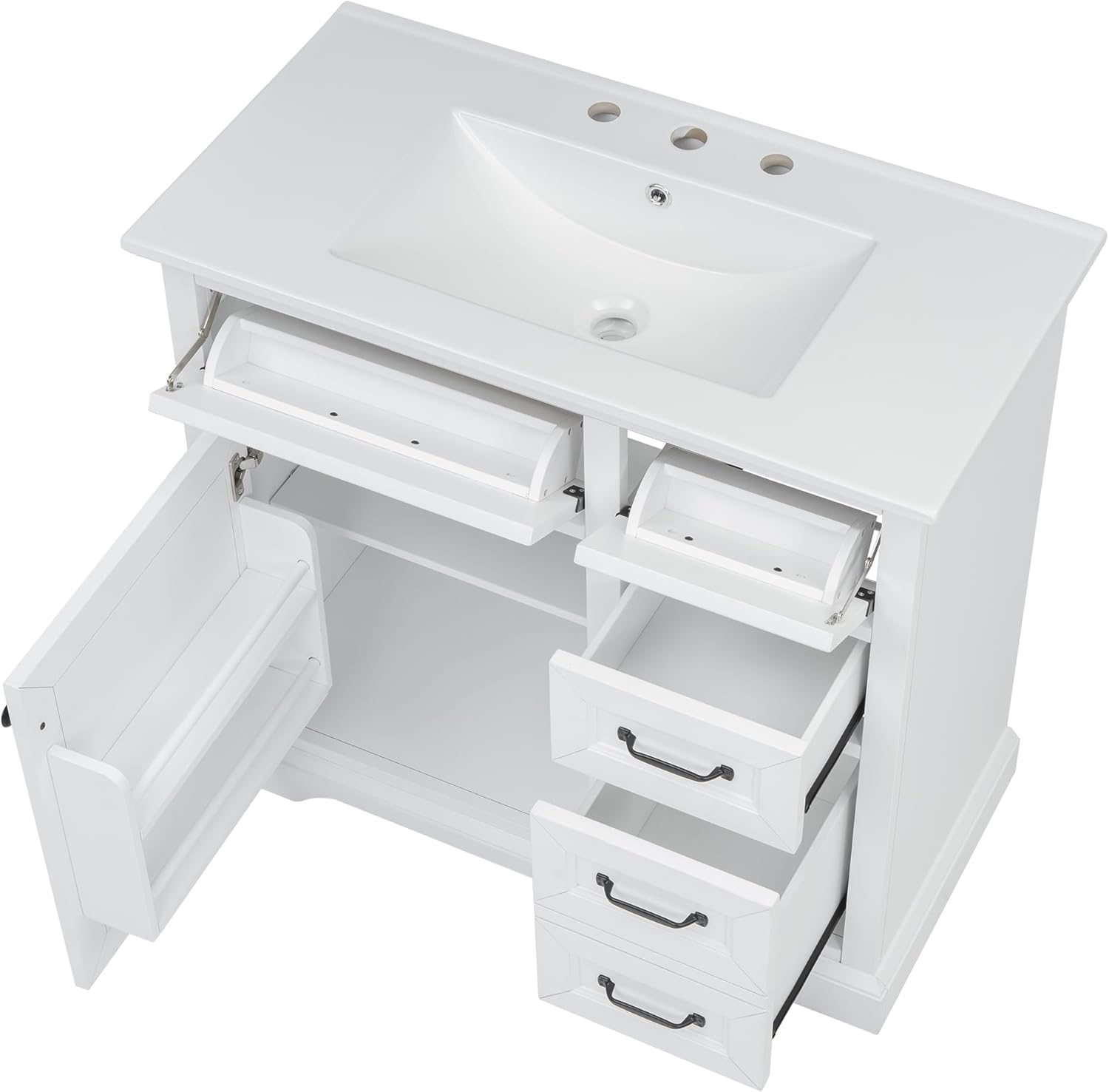 Mirightone 36' Vanity with Sink, Bathroom Vanities 36 inch with Sink, Single Sink Bathroom Vanity, 36 Restroom Vanity with Top, Includeing 2 Tip-Out Drawers and Soft Close Door Hinges (White)
