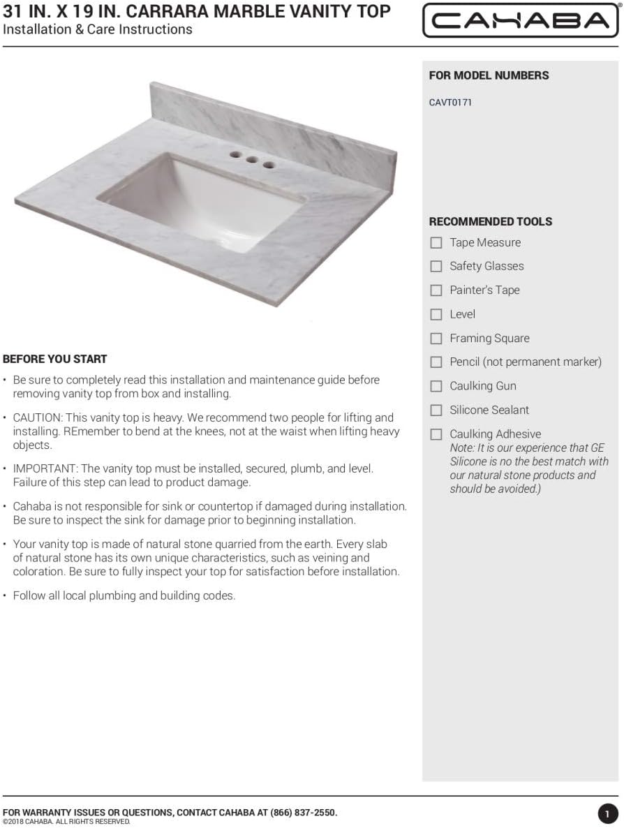 Cahaba 31 in. x 19 in. Carrara Marble Vanity Top & 4 in. Spread