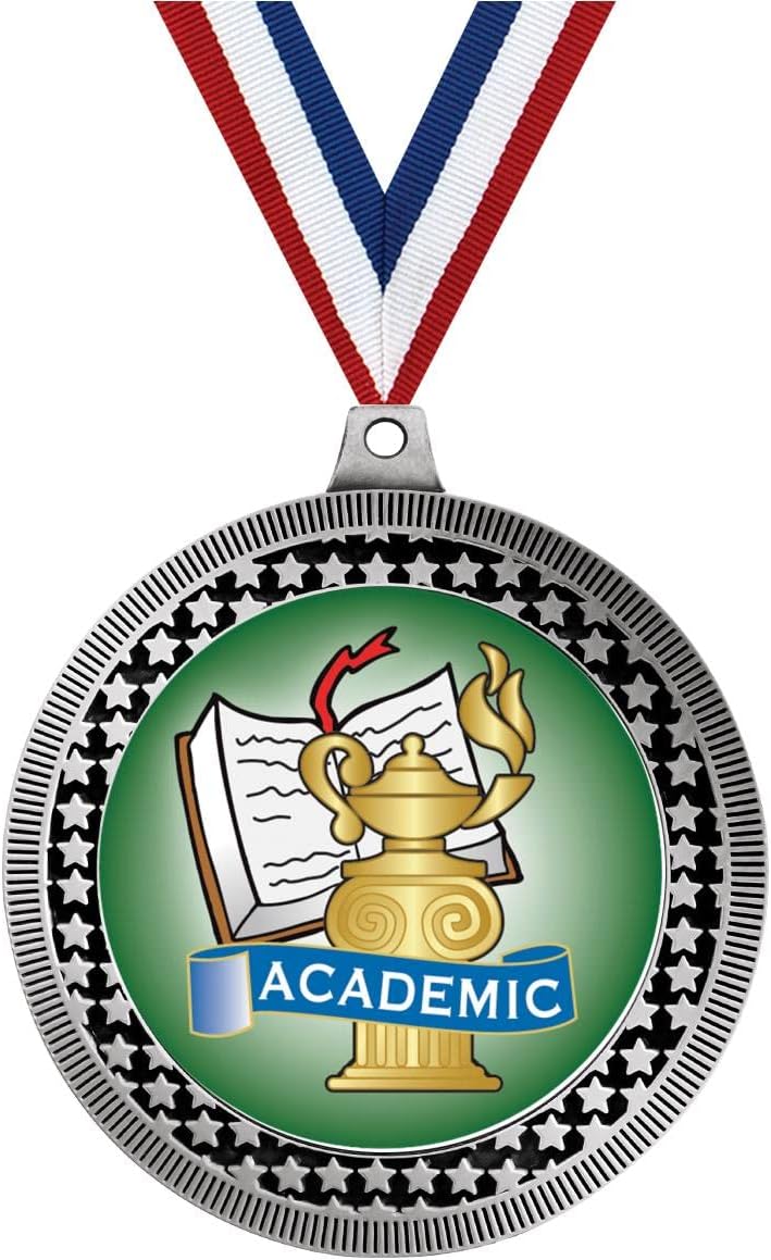 Crown Awards 2.75' Academic Medal Award, Silver Vega Academic Team Trophy Award Includes Free Neck Ribbon Prime