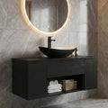 36 Inch Black Floating Bathroom Vanity with 2-Doors and 1-Drawer, Modern Wall Mounted Cabinet with Black and White Boat Ceramic Vessel Sink